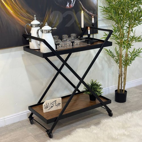 عربية تقديم خشب بني