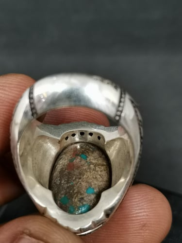 سخاتم الفضة بحجر فيروز نيشابوري ايراني بصياغة عباس...