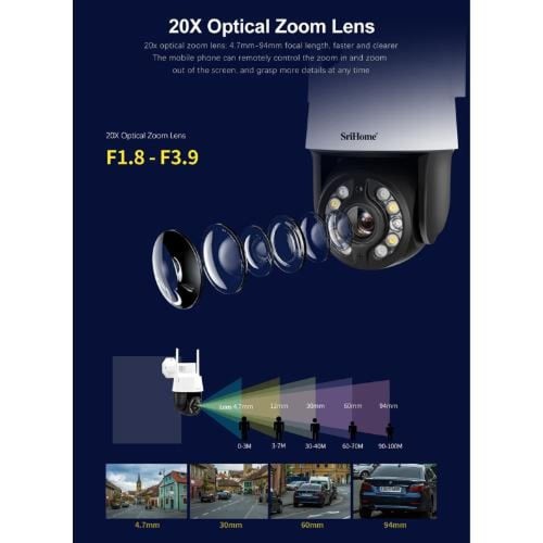 كاميرا مراقبة واي فاي خارجية متحركة مع زووم X20