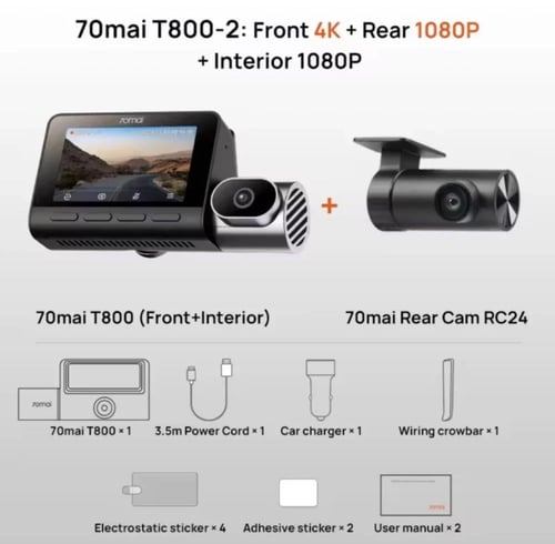 داش كام 70mai 4K T800 ثلاث عدسات