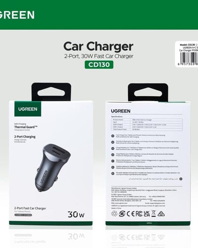 راس سيارة بمنفذين يوسبي و PD بقوة 30W يوجرين - ضما...