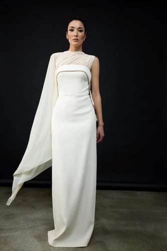 CIRCES فستان كريب بوشاح شيفون وفيونكة على الظهر