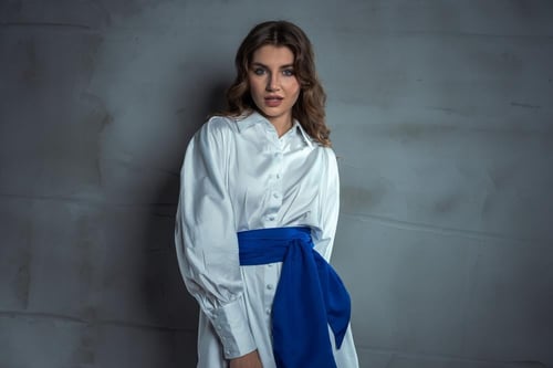 فستان قطن 100٪ بحزام تفته