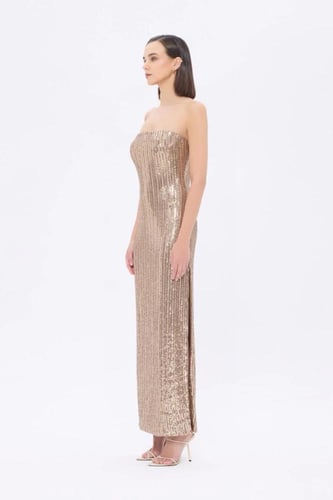 CENGIZ فستان سهرة توب سيكونز ذهبي