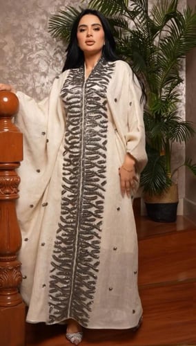 جلابية لينن فراشة بشك أمامي "لونين"