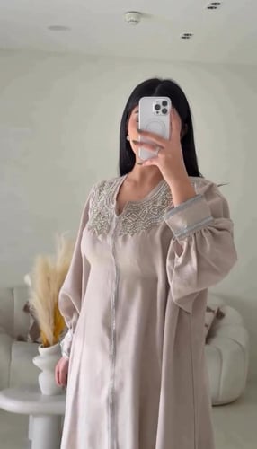 جلابية لينن فراشة مشكوك بيج