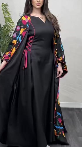 فستان لينن داخلي وبشت لينن بتطريز ملون