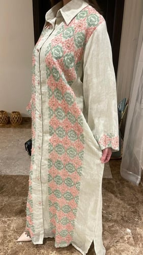 جلابية لينن قميص طويل بلونين