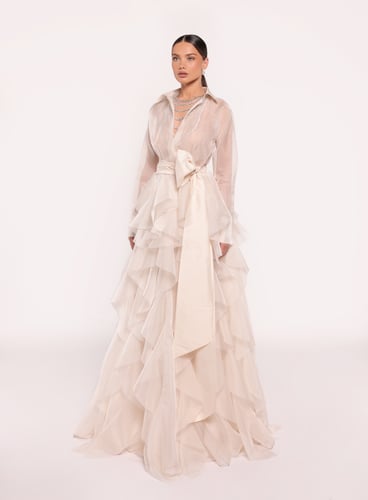 طارق ايديز فستان من الاوروقنزا الحرير بكرستال على...