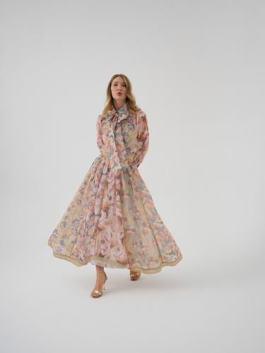 طقم شيفون اورقنزا صيفي بطبعة