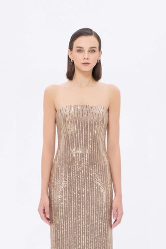 CENGIZ فستان سهرة توب سيكونز ذهبي