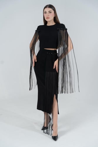 ONJUN طقم تيور بهدب متدلي أسود