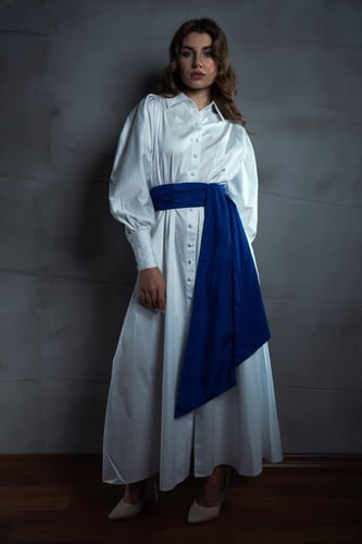 فستان قطن 100٪ بحزام تفته