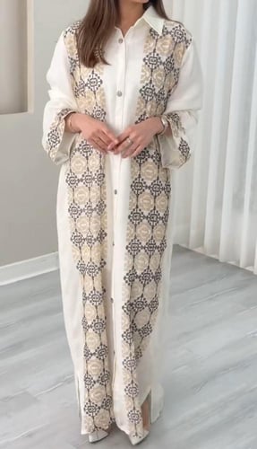 جلابية لينن قميص طويل بلونين