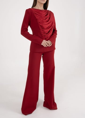 MLTZ طقم كريب بقطعة حرير جانبية "لونين"