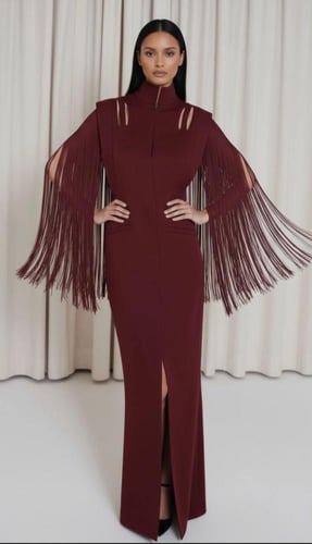 MELTEM فستان بستايل جاكيت وهدب على الأكمام