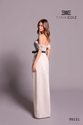 طارق ايديز فستان تفته حرير كورسيه مطرز بربطة خصر