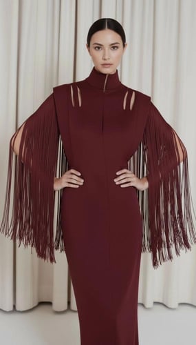 MELTEM فستان بستايل جاكيت وهدب على الأكمام