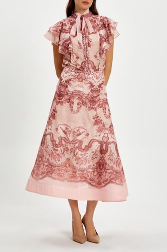 طقم منقوش بأكمام رافلز