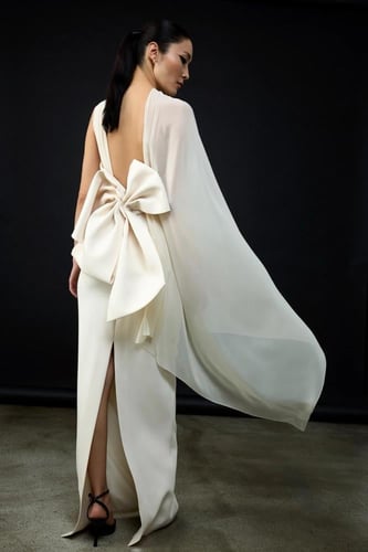 CIRCES فستان كريب بوشاح شيفون وفيونكة على الظهر