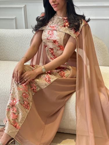 فستان شيفون بترتر أمامي و أكمام متدلية قطعتين بلون...