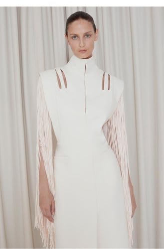 MELTEM فستان بستايل جاكيت وهدب على الأكمام