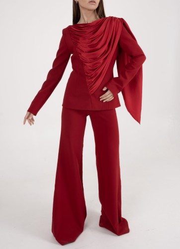 MLTZ طقم كريب بقطعة حرير جانبية "لونين"