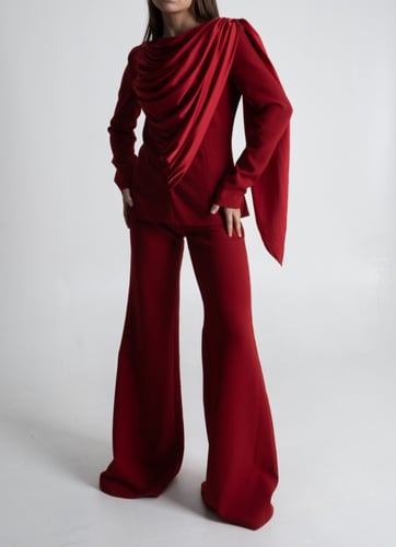 MLTZ طقم كريب بقطعة حرير جانبية "لونين"