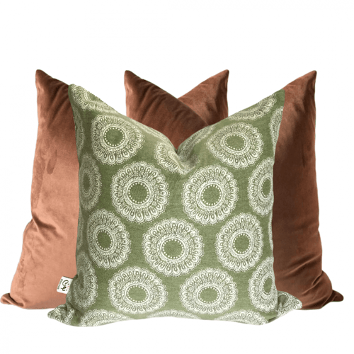 غطاء وسادة الطاووس كتان تفاحي