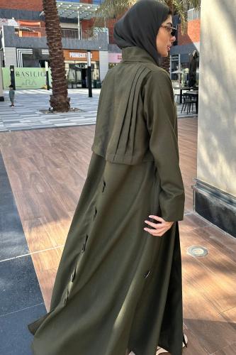 Linen Buttoned Coat Abaya