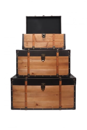 طقم صناديق خشبي مطعم بالجلد الاسود