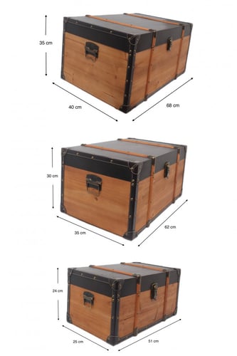 طقم صناديق خشبي مطعم بالجلد الاسود