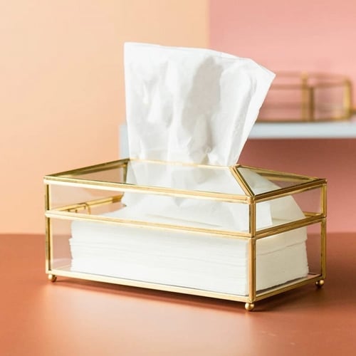 حامل مناديل زجاج شفاف.