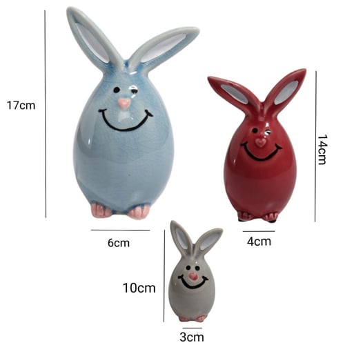 مجسم ارانب سيراميك طقم مكون من ثلاث قطع.