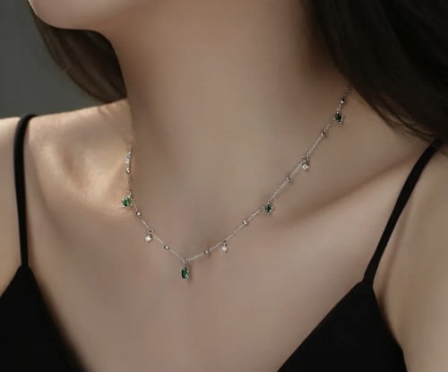 سلسال زركون اخضر فضي