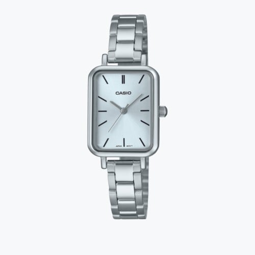 كاسيو ساعة للنساء بمينا لون فضي و سوار من الستانلس...