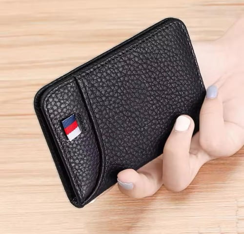 محفظة بطاقات صغيرة وأنيقة جلد ناعم لون اسود