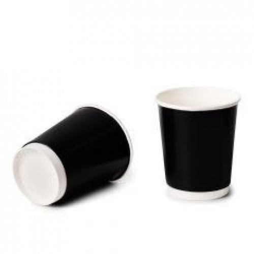 اكواب ورقية دبل 8 اونص اسود مع الغطا