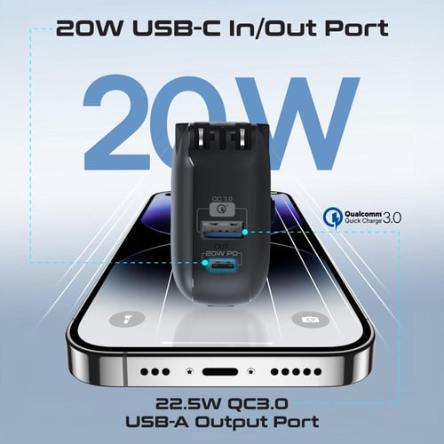 بطارية متنقلة فائقة الصغر وسريعة الشحن، مزودة بشاح...