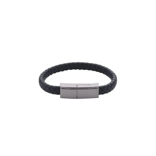 سلك شحن متنقل بشكل سوار جلدي مضفر مع قفل معدني