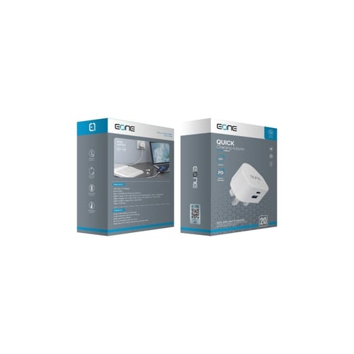 شاحن جداري إي ون 20 واط بمنفذين للشحن السريع والآم...