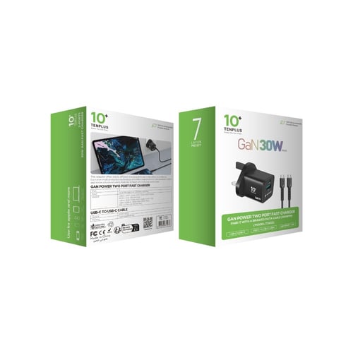 شاحن الذكي بقوة 30 واط ومنفذين مع كيبل قماشي