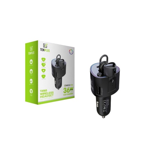 شاحن سيارة ذكي بمنافذ مزدوجة وسماعة أذن لاسلكية