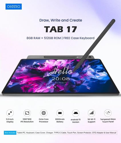 تابلت Oteeto Tab 17 أندرويد شاشه 11 انش، 8+512GB م...