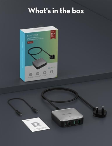 منصة شحن راف باور بقوة 100 واط بمنفذين تايب سي ومن...