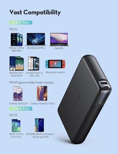 بطارية راف باور 30000 ملي امبير بمنفذ USB ومنفذ تا...