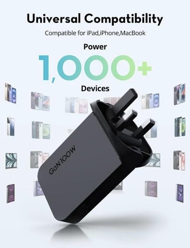 راف باور - شاحن جداري نحيف بقوة 100 واط بمنفذين تا...