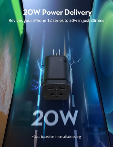 باندل راف باور فيش السفر 20 واط مع 3 كيابل - اسود