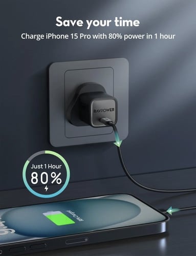 شاحن جداري راف باور بمنفذ تايب سي بقوة 20 واط - اس...