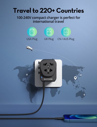 باندل راف باور فيش السفر 20 واط مع 3 كيابل - اسود